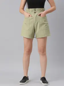 ZHEIA Women Green Loose Fit High-Rise Shorts