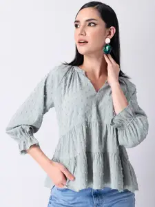 FabAlley Grey Dobby Tiered Top