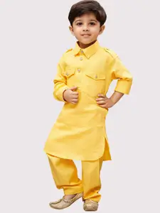 VASTRAMAY Boys Yellow Pure Cotton Kurta with Pyjamas
