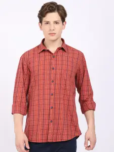 Cantabil Men Orange Checked Casual Shirt