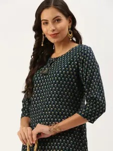 SHOWOFF Women Navy Blue Ethnic Motif Printed Kurtis