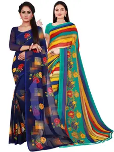 KALINI Navy Blue & Red Pure Georgette Saree