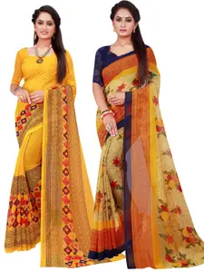 Florence Yellow & Beige Pure Georgette Saree