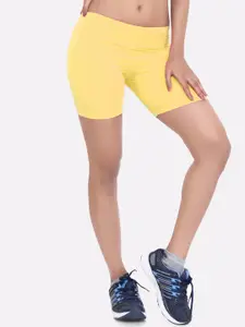 LAASA  SPORTS LAASA SPORTS Women Yellow Skinny Fit High-Rise Training or Gym Sports Shorts