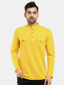 V-Mart Men Mustard Yellow Mandarin Collar T-shirt