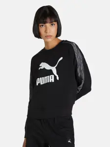 Puma Women Black & White LUXE Printed Sweatshirt