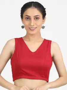 Llajja Women Red Solid Pure Cotton Non Padded Saree Blouse