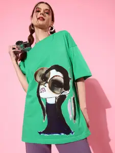 HERSHEINBOX Women Green Graphic Joyful Conversation Tshirt