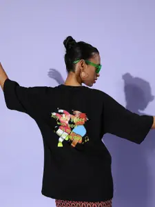 HERSHEINBOX Women Stylish Black Graphic Joyful Conversation Tshirt