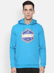 Van Heusen ACADEMY Men Blue Printed Hooded Sweatshirt