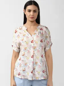 Van Heusen Woman Cream-Coloured Floral Print Shirt Style Top
