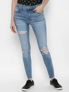 AMERICAN EAGLE OUTFITTERS Women Blue Skinny Fit Slash Knee Light Fade Jeans