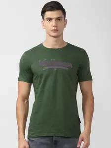 V Dot Men Olive Green Typography Printed Applique Slim Fit T-shirt