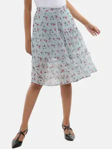 V-Mart Women Grey Floral Printed Georgette Skirt