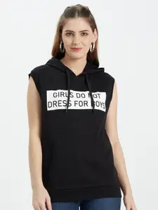 EDRIO Women Black Typography T-shirt