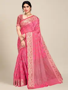 MS RETAIL Pink Woven Design Pure Cotton Heavy Work Chanderi Saree