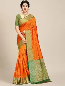 MS RETAIL Mustard & Green Woven Design Zari Silk Blend Banarasi Saree