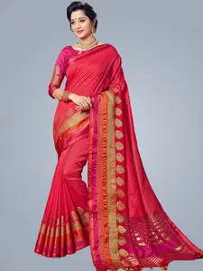 MS RETAIL Pink & Gold-Toned Zari Art Silk Dharmavaram Saree
