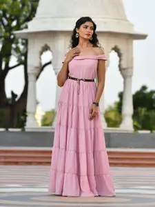mulmul.com Pink Off-Shoulder Maxi Dress