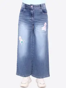 CUTECUMBER Girls Blue Bootcut Mildly Distressed Heavy Fade Stretchable Jeans