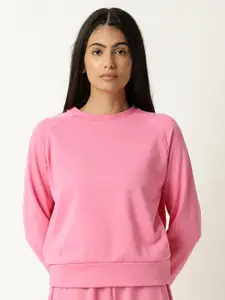 ARTICALE Women Pink Solid Round Neck Sweatshirt