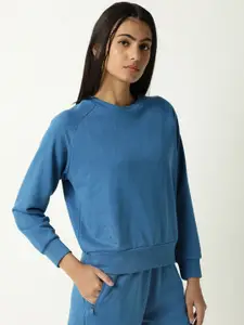 ARTICALE Women Blue Solid Cotton Sweatshirt
