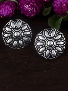 FIROZA Silver-Toned Contemporary Studs Earrings