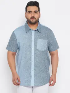 bigbanana Men Plus Size Blue Classic Printed Pure Cotton Casual Shirt