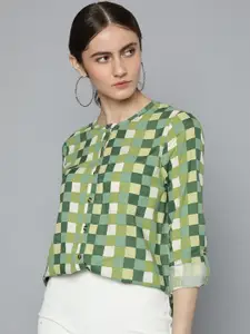 Chemistry Women Green Checked Casual Shirt
