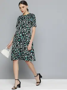 Chemistry Black & Green Floral Fit and Flare Dress