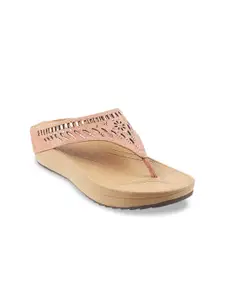 Mochi Mochi Peach-Coloured Embellished Comfort Sandals with Laser Cuts