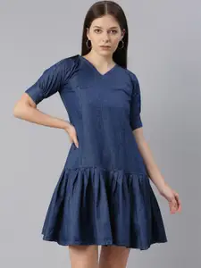 ZHEIA Blue Denim Drop-Waist Dress