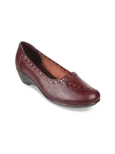 WALKWAY by Metro Maroon Textured Leather Wedge Pumps with Laser Cuts