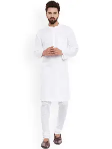 even Men White Self-Design Straight Kurta