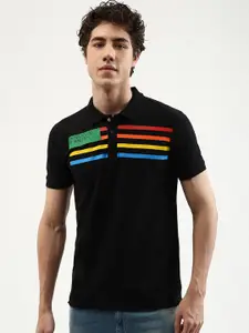United Colors of Benetton Men Black & Red Polo Collar T-shirt
