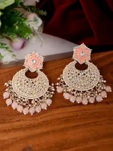 Shoshaa Gold-Plated Pink Enamel & Kundan Handcrafted Contemporary Drop Earrings