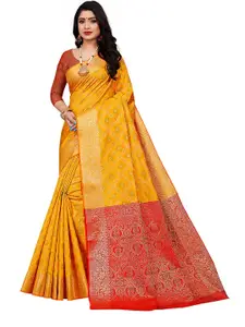 Pisara Mustard & Red Woven Design Silk Cotton Chanderi Saree
