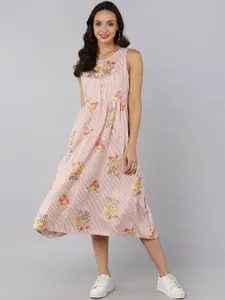 AHIKA Mauve Floral A-Line Midi Dress