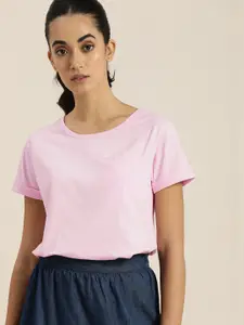 ether Women Lavender Solid Pure Cotton T-shirt
