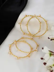 Silvermerc Designs Set Of 4 Gold-Plated Pearl Twisted Bangles