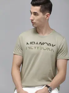 Arrow New York Men Brown & Black Typography Printed Compact Cotton T-shirt
