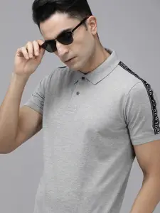 Arrow New York Men Grey Solid Polo Collar T-shirt