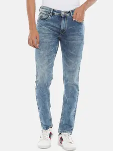 People Men Blue Slim Fit Low Distress Heavy Fade Jeans