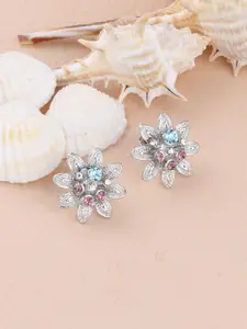 Silver Shine White Floral Studs Earrings