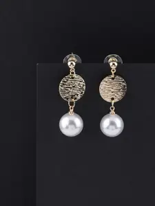 Silver Shine Gold-Toned & White Contemporary Drop Earrings