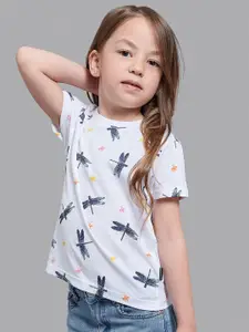 Beverly Hills Polo Club Girls White & bright gray Printed Extended Sleeves T-shirt