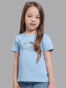 Beverly Hills Polo Club Girls Blue & rich black Typography Printed T-shirt