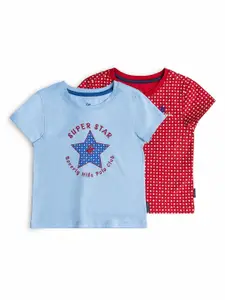 Beverly Hills Polo Club Girls Multicoloured 2 Printed Extended Sleeves Applique T-shirt