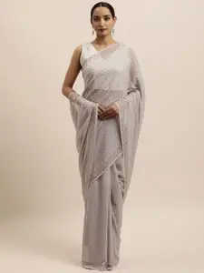 kasee Grey Embroidered Pure Georgette Saree