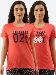 Kryptic Women Pack Of 2 Typography Printed Pure Cotton Lounge T-Shirts